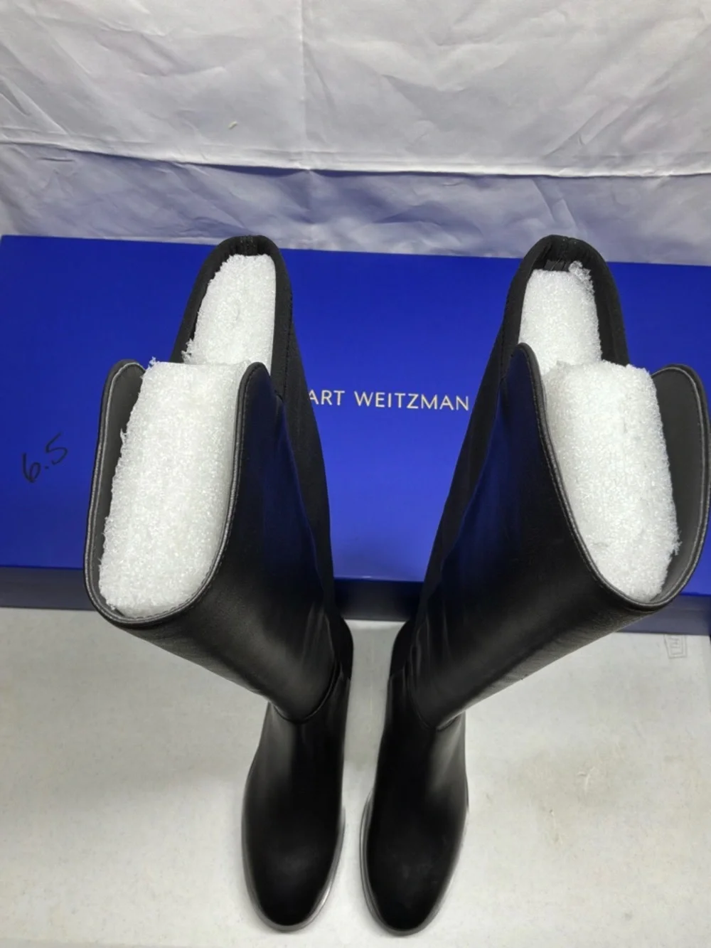 Stuart Weitzman Keelan Black Leather and Microstretch Over the Knee Boot 6.5 NIB